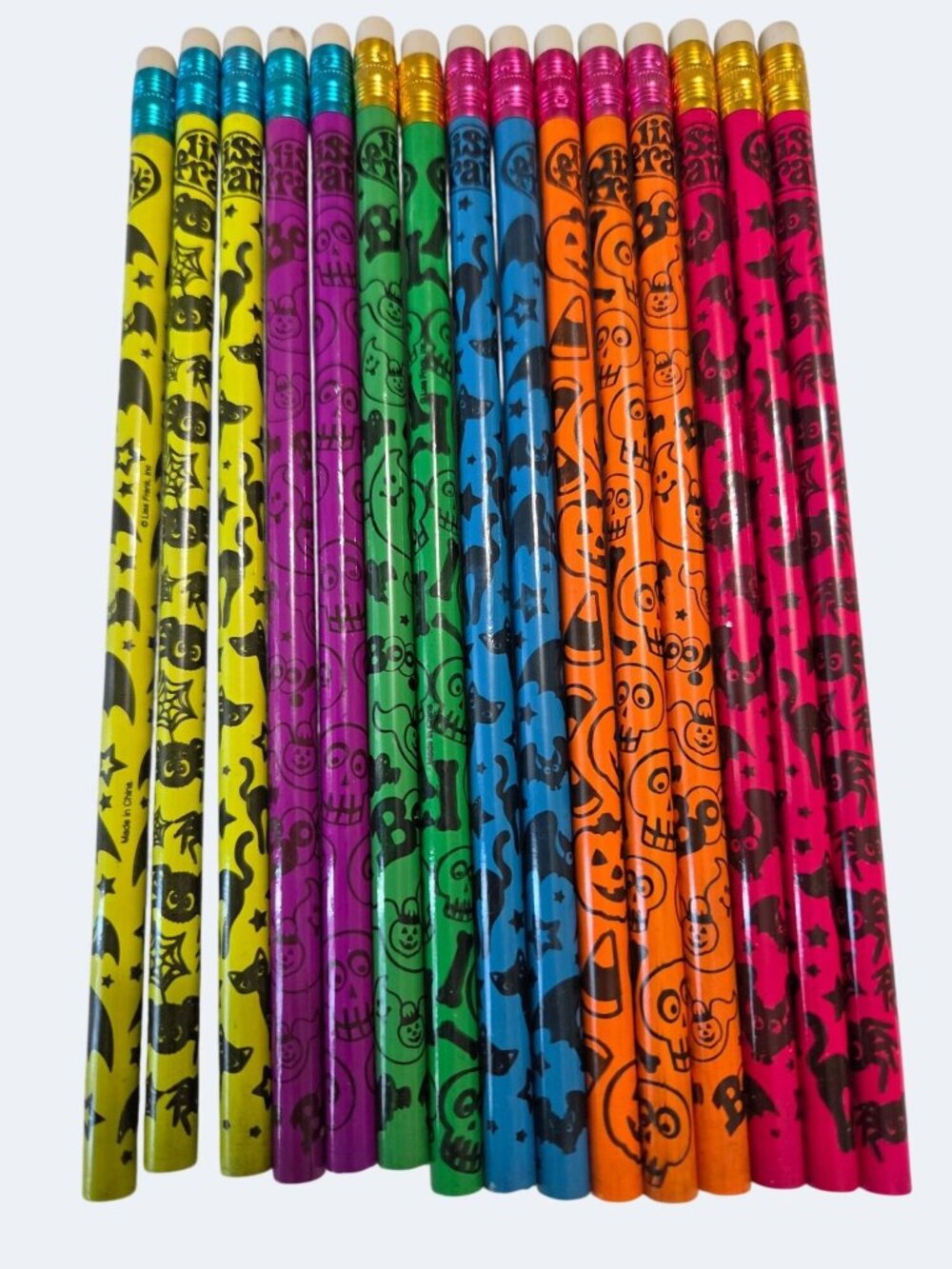 Lisa Frank Vintage Scary Halloween-Themed Pencils Fun Black Graphics Bright Colo